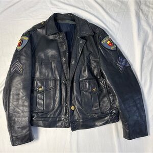 Rare Vintage Black Leather Police Issued Motorcycle Jacket. Lined EXC. Med/Large